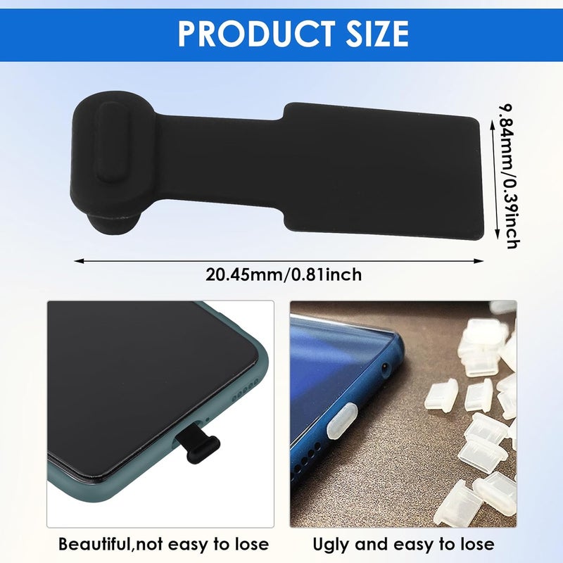 COBEE Type C Port Dust Plugs, USB C Dust Cover Caps Phone Type-C Anti Dust Charging Port Plug Silicone Dust Protectors with Removable Adhesive Compatible with Laptop Smartphones(6pcs, Black) - Image 3